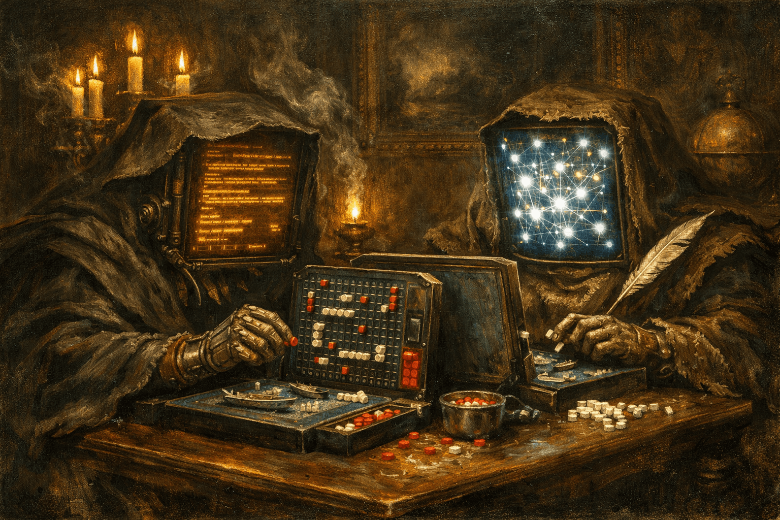 Two AI minds playing Battleship by candlelight